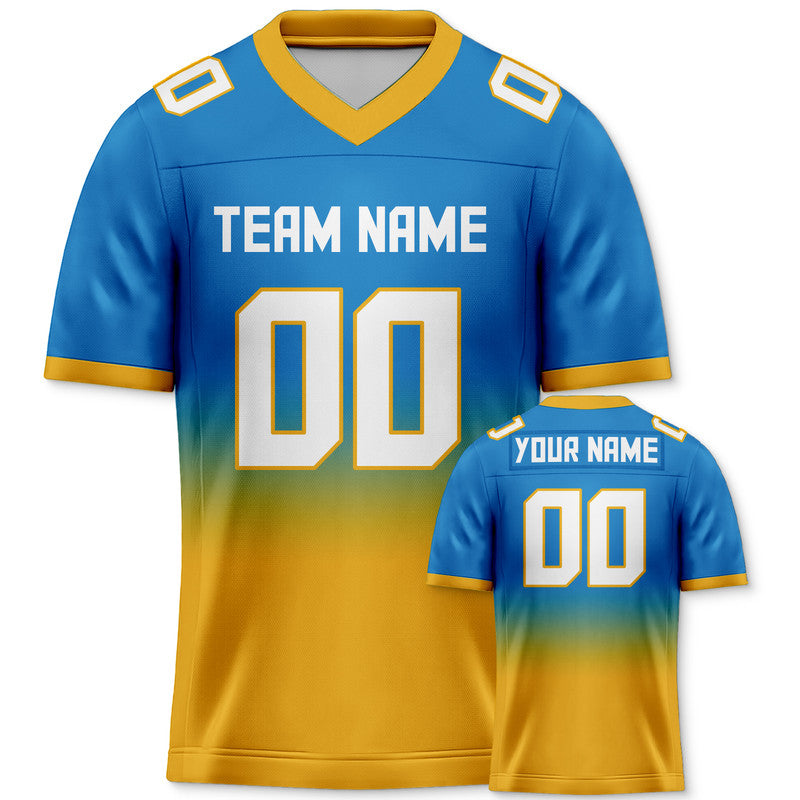 Custom Powder Blue Gold-White Authentic Split Fashion Football Jersey