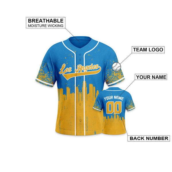 Custom 3D Graffiti Powder Blue Gold-White Authentic Baseball Silhouette Jersey