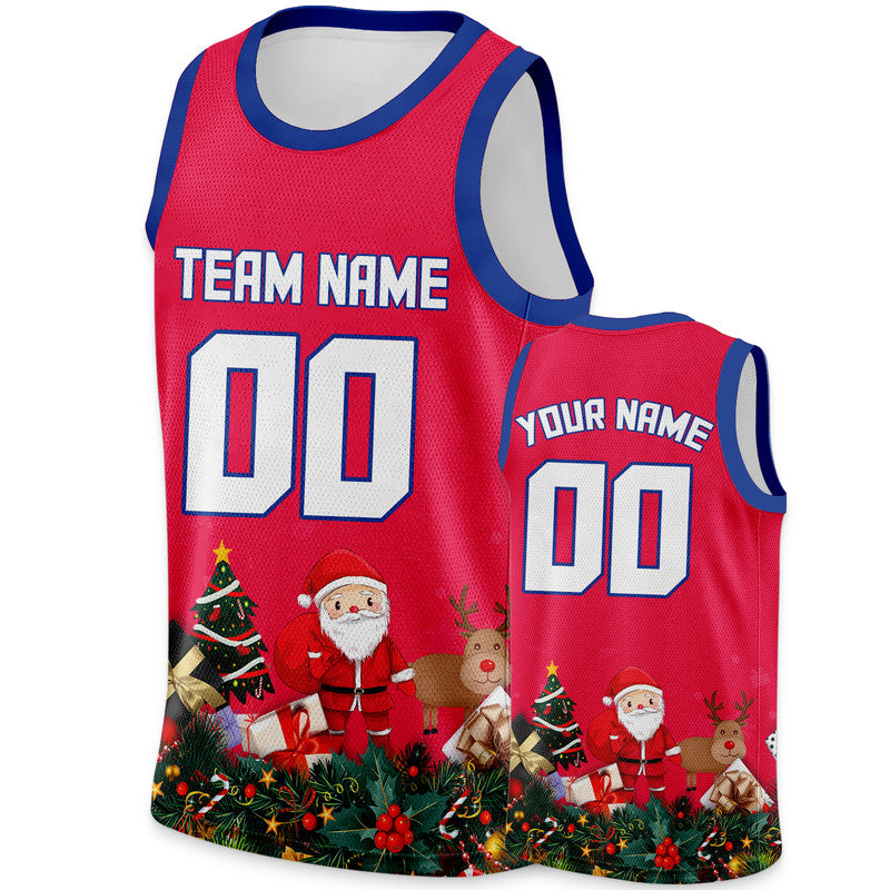 Christmas Day Custom Red White-Royal Santa Claus Authentic Basketball Jersey