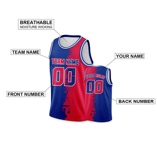 Custom Royal Red-White Authentic Spilt Fashion Basketball Jersey2