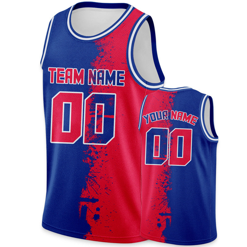 Custom Royal Red-White Authentic Spilt Fashion Basketball Jersey2