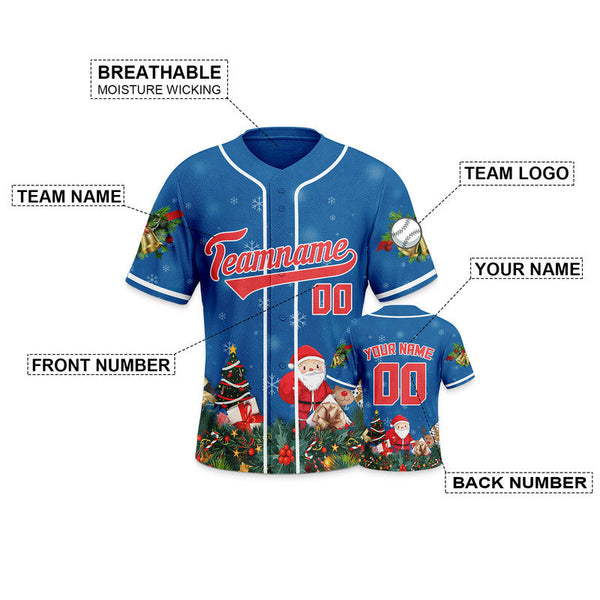 Christmas Day Custom Powder Blue Red-White Santa Claus Authentic Baseball Jersey