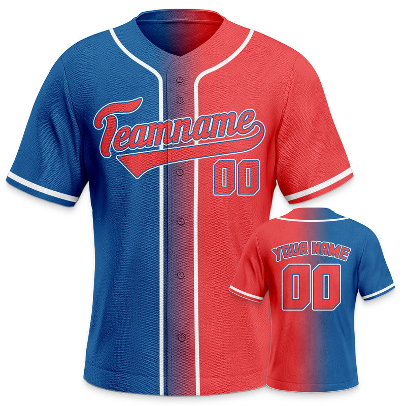 Custom Red Powder Blue-White Authentic Split Fashion Baseball Jersey1