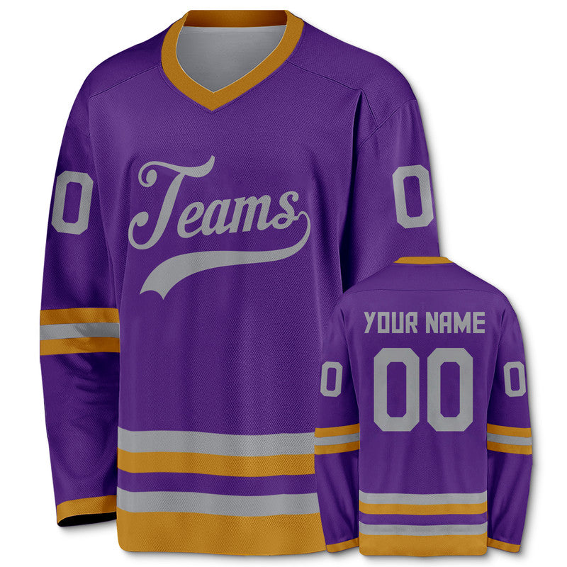 Custom Purple Old Gold-Silver Authentic Hockey Jersey