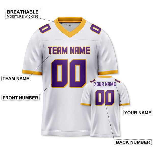 Custom White Purple-Gold Mesh Authentic Football Jersey