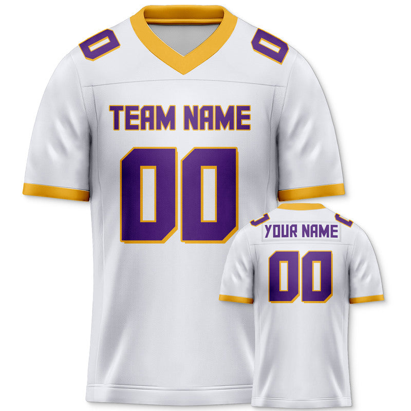 Custom White Purple-Gold Mesh Authentic Football Jersey