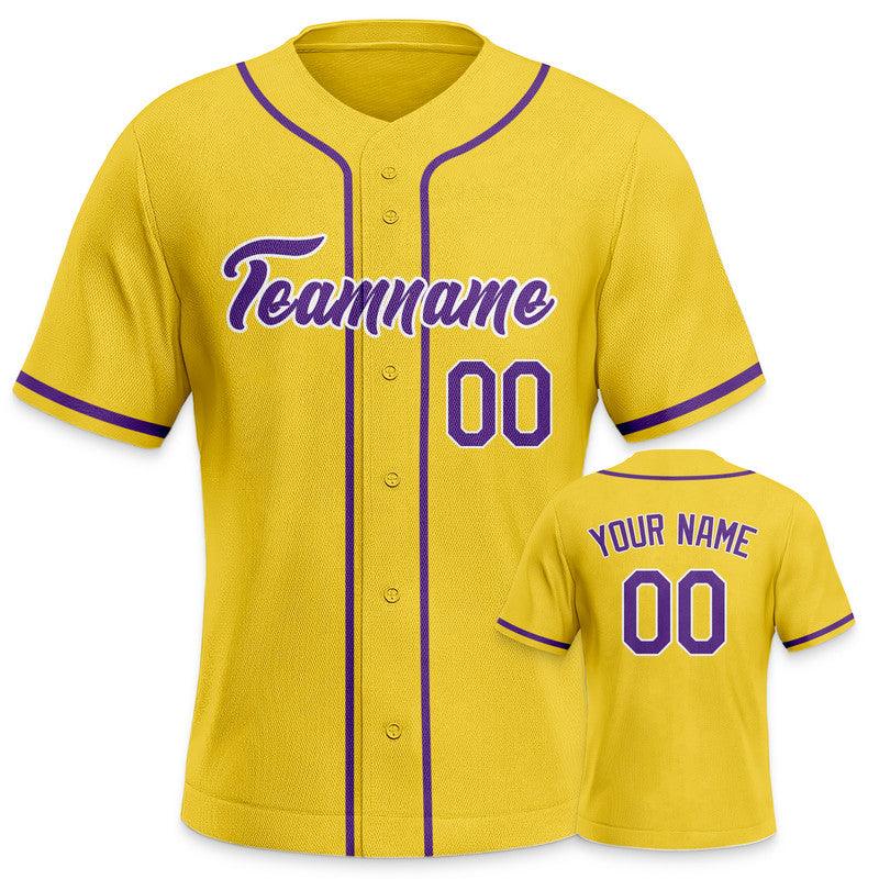 Custom Gold Purple-White Authentic Baseball Jersey-3