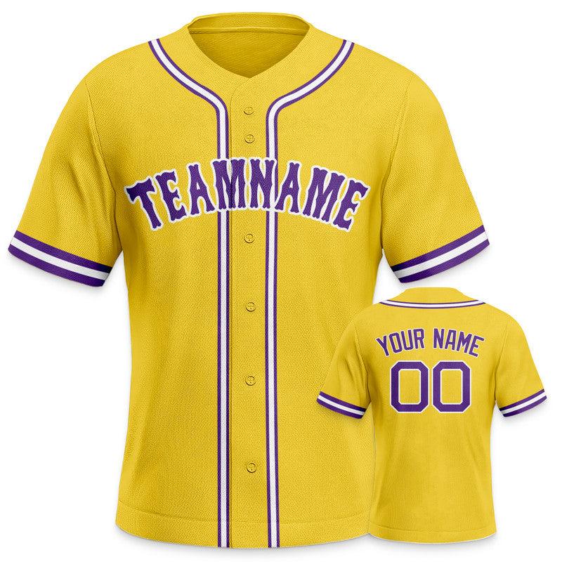 Custom Gold Purple-White Authentic Baseball Jersey-2