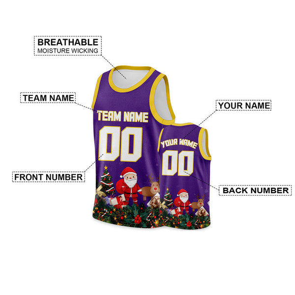 Christmas Day Custom Purple White-Gold Santa Claus Authentic Basketball Jersey