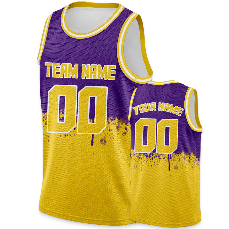 Custom Purple Gold-White Authentic Spilt Fashion Basketball Jersey