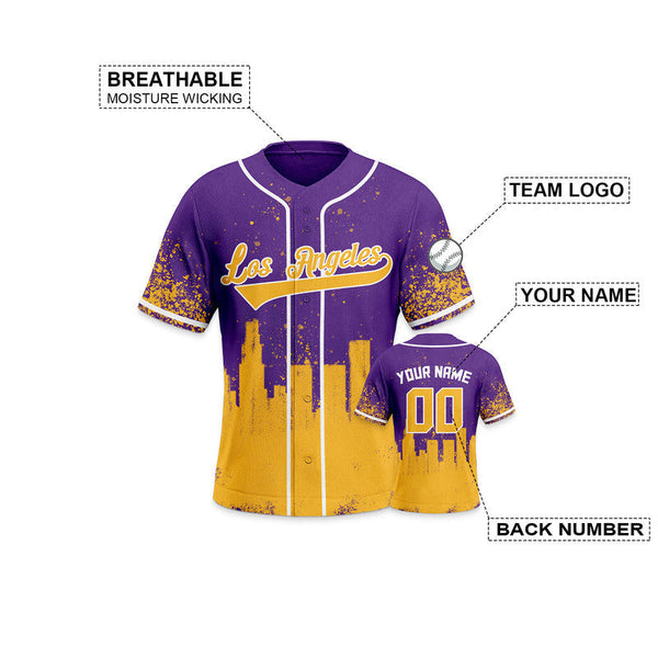 Custom 3D Graffiti Purple Gold-White Authentic Baseball Silhouette Jersey