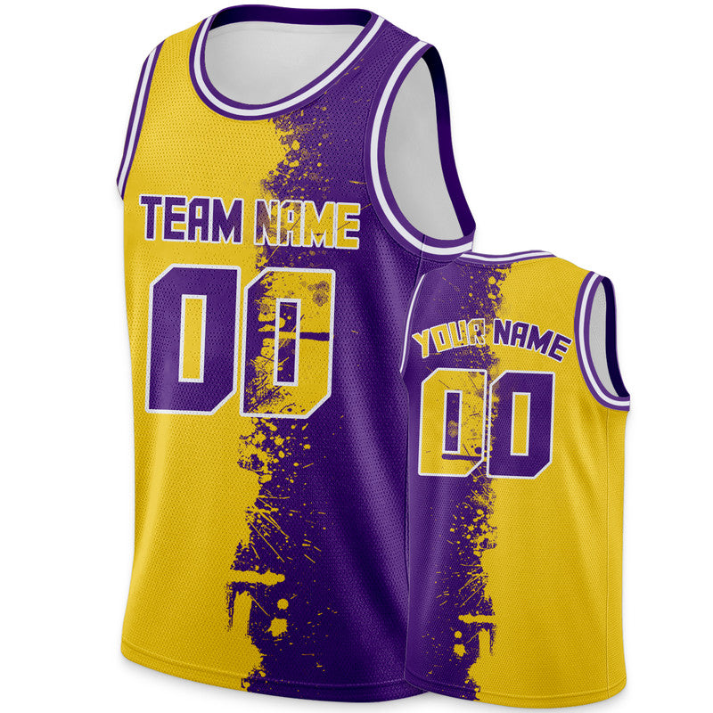 Custom Gold Purple-White Authentic Spilt Fashion Basketball Jersey