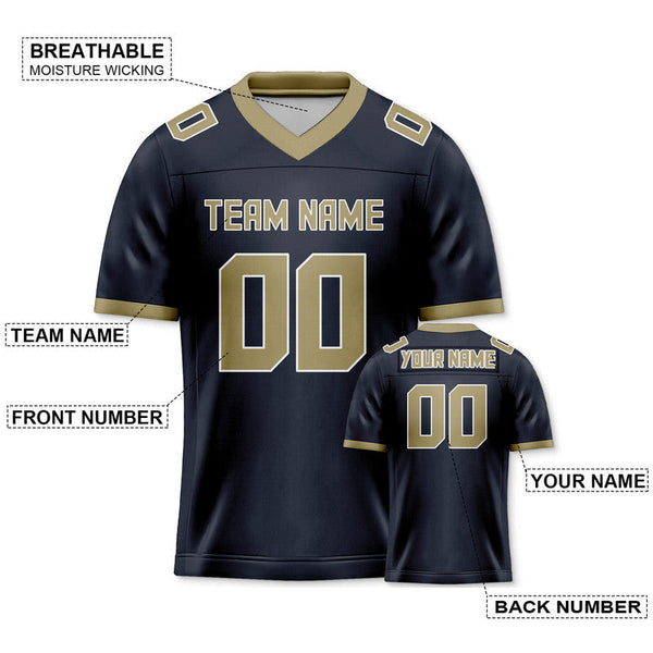 Custom Navy Old Gold Mesh Authentic Football Jersey