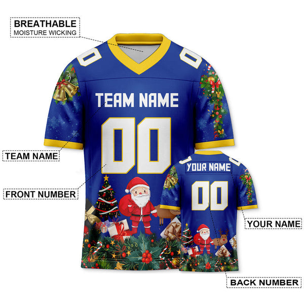 CHRISTMAS DAY CUSTOM ROYAL WHITE-GOLD SANTA CLAUS AUTHENTIC FOOTBALL JERSEY