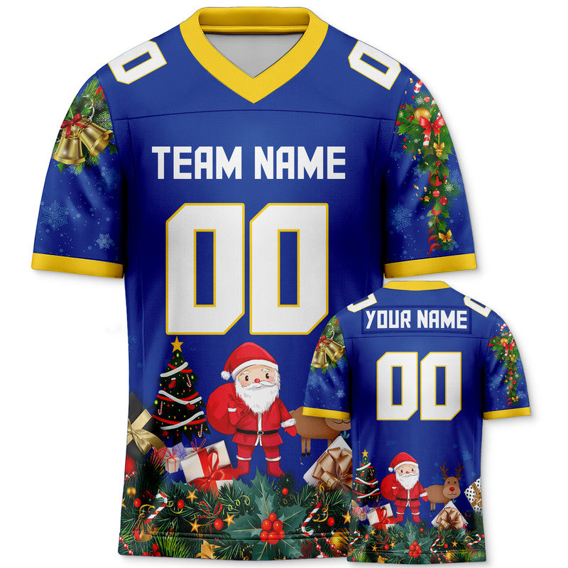 CHRISTMAS DAY CUSTOM ROYAL WHITE-GOLD SANTA CLAUS AUTHENTIC FOOTBALL JERSEY