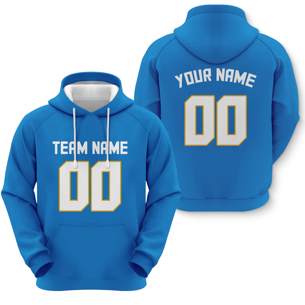 Custom Powder Blue White-Gold Sports Pullover Sweatshirt Football Hoodie