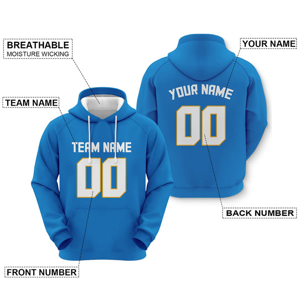 Custom Powder Blue White-Gold Sports Pullover Sweatshirt Football Hoodie