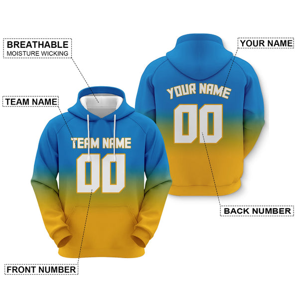 Custom Powder Blue White-Gold Sports Pullover Sweatshirt Split Fashion Football Hoodie