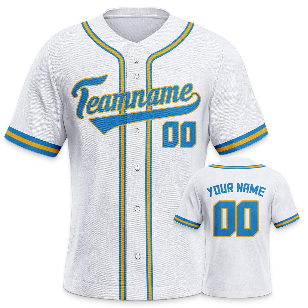 Custom White Light Blue-Gold Authentic Classic Baseball Jersey