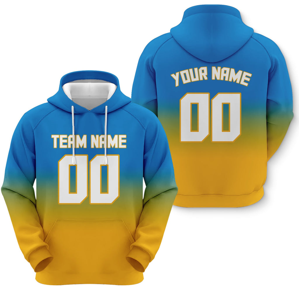 Custom Powder Blue White-Gold Sports Pullover Sweatshirt Split Fashion Football Hoodie