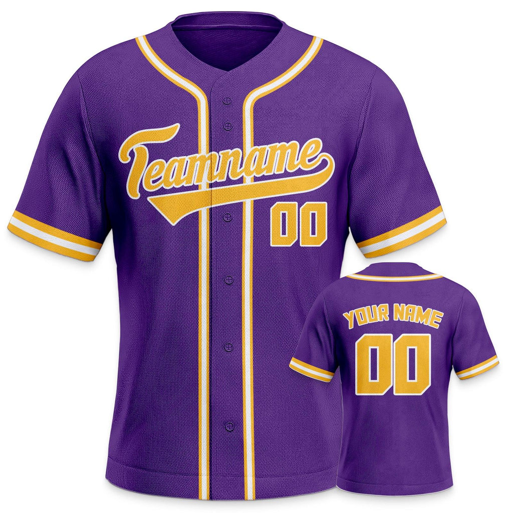 Custom Purple Gold-White Authentic Classic Baseball Jersey