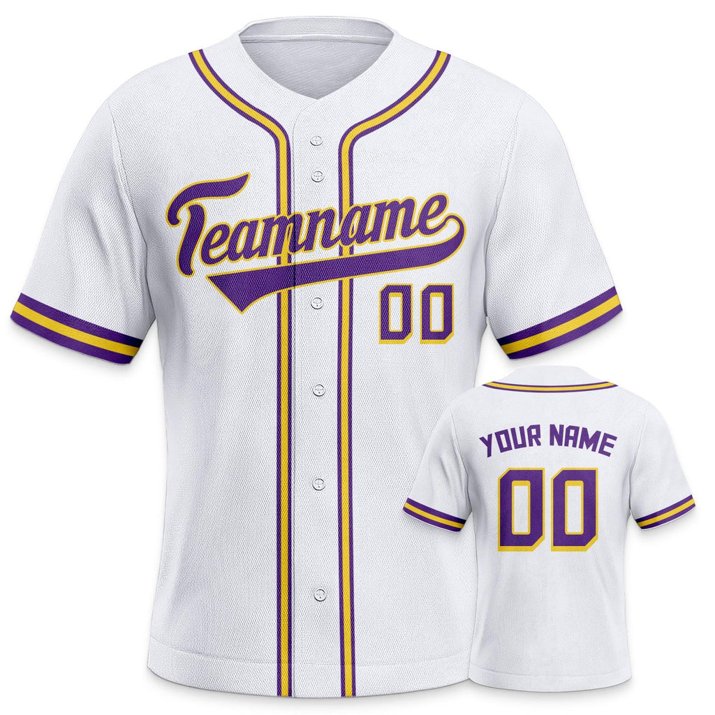 Custom White Purple-Gold Authentic Classic Baseball Jersey