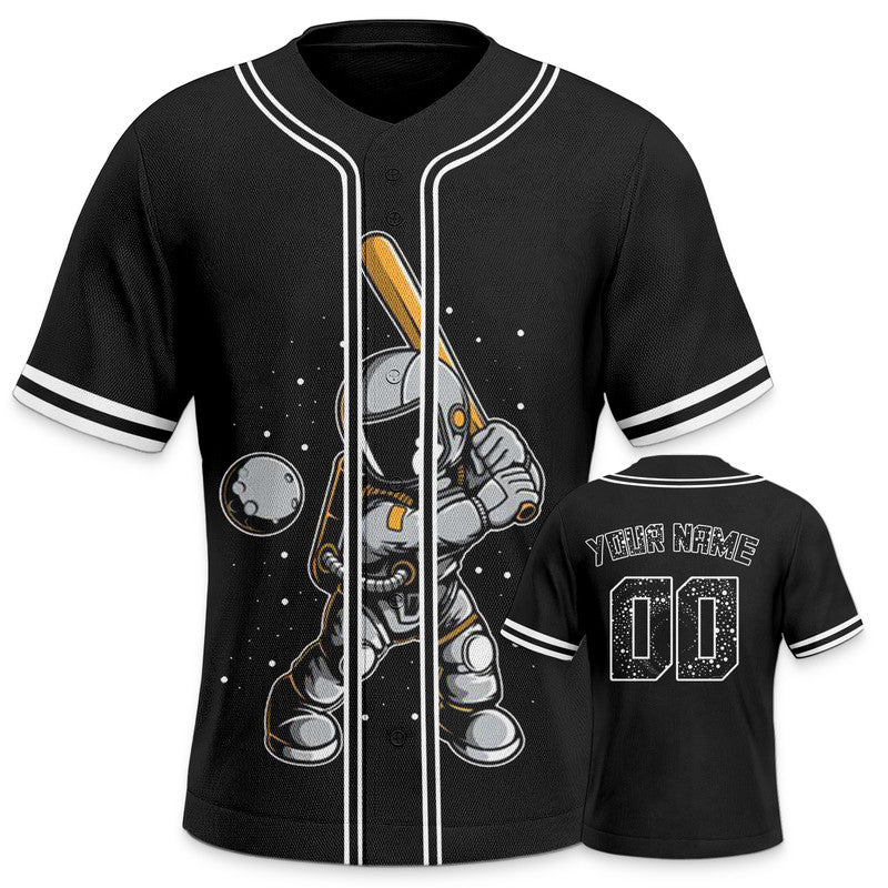 Custom Black Gray-White 3D Pattern Design Space Authentic Baseball Jersey