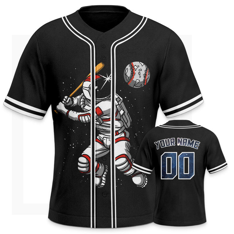 Custom Black Red-White 3D Pattern Design Space Authentic Baseball Jersey