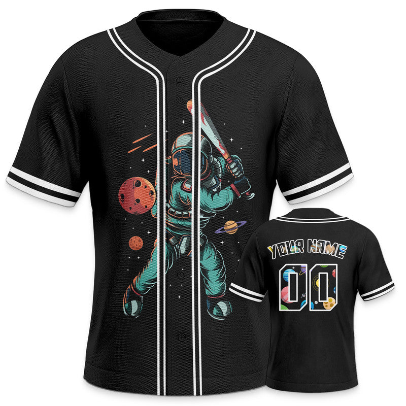 Custom Black Aqua-White 3D Pattern Design Space Authentic Baseball Jersey