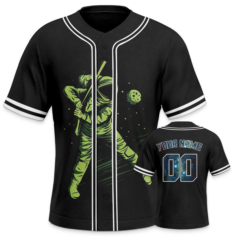 Custom Black-Green 3D Pattern Design Space Authentic Baseball Jersey