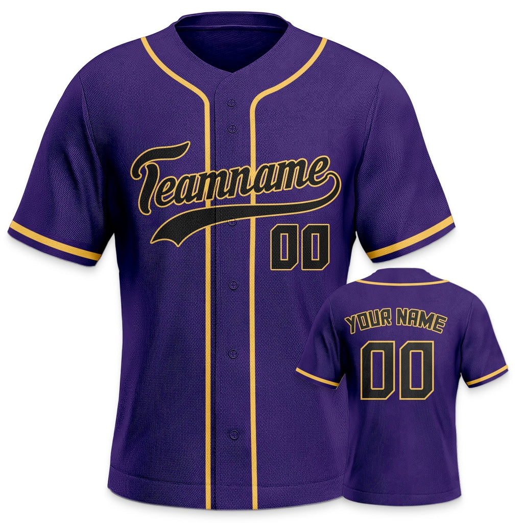 Custom Purple Black-Gold Authentic Classic Baseball Jersey