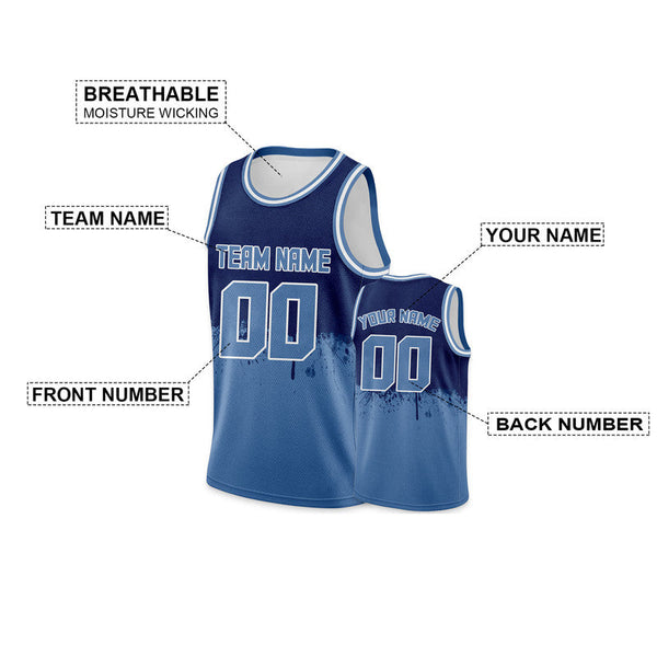 Custom Navy Light Blue-White Authentic Spilt Fashion Basketball Jersey