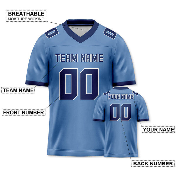 Custom Powder Blue Navy Mesh Authentic Football Jersey