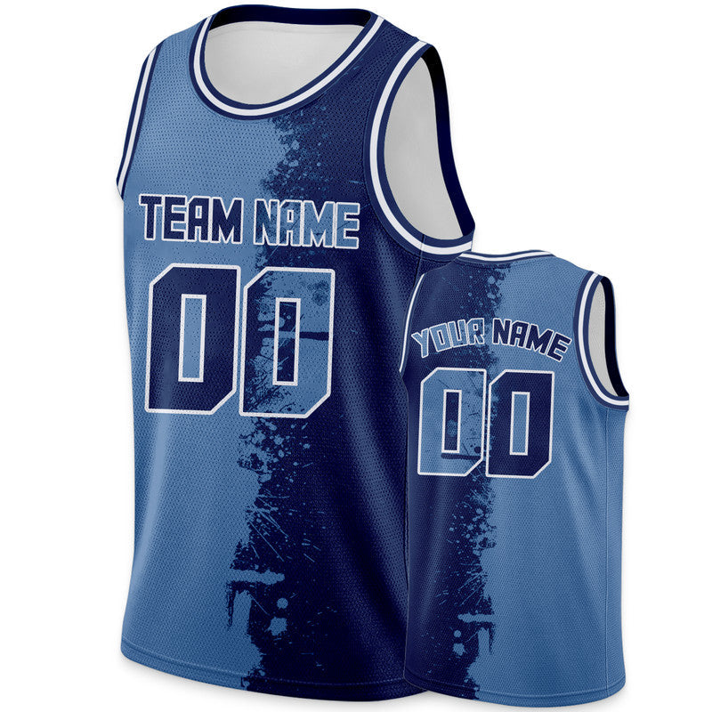 Custom Light Blue Navy-White Authentic Spilt Fashion Basketball Jersey