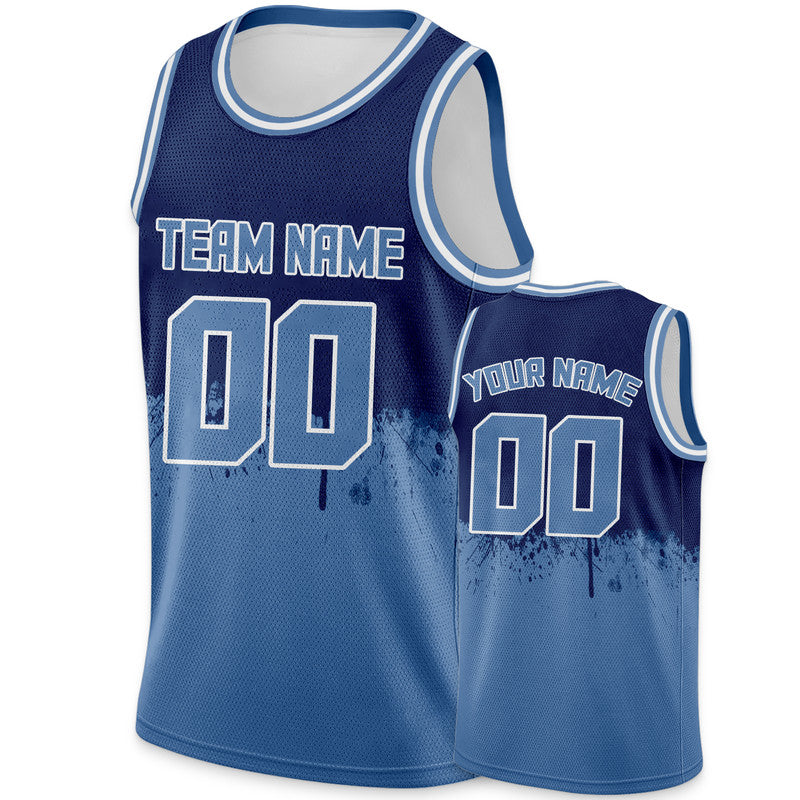 Custom Navy Light Blue-White Authentic Spilt Fashion Basketball Jersey