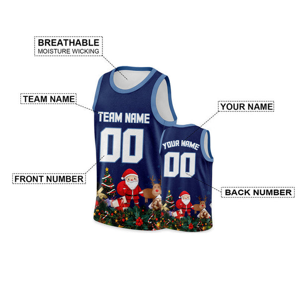 Christmas Day Custom Navy White-Light Blue Santa Claus Authentic Basketball Jersey