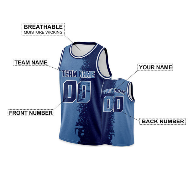 Custom Light Blue Navy-White Authentic Spilt Fashion Basketball Jersey