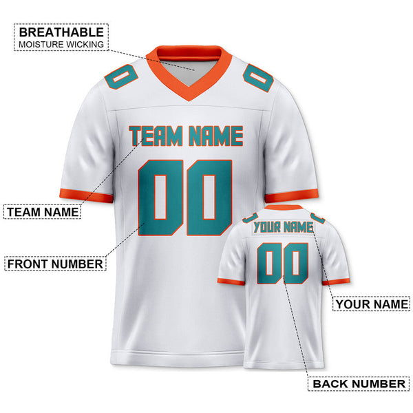 Custom White Aqua-Orange Mesh Authentic Football Jersey