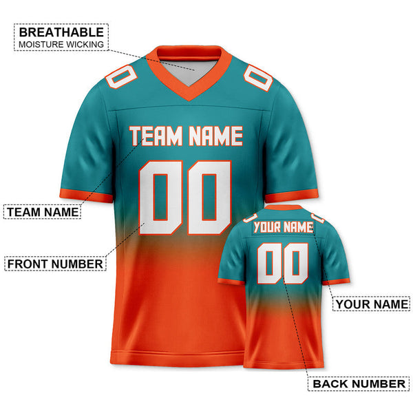 Custom Aqua Orange-White Authentic Split Fashion Football Jersey