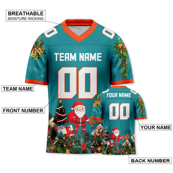 CHRISTMAS DAY CUSTOM AQUA WHITE-ORANGE SANTA CLAUS AUTHENTIC FOOTBALL JERSEY