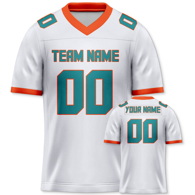 Custom White Aqua-Orange Mesh Authentic Football Jersey