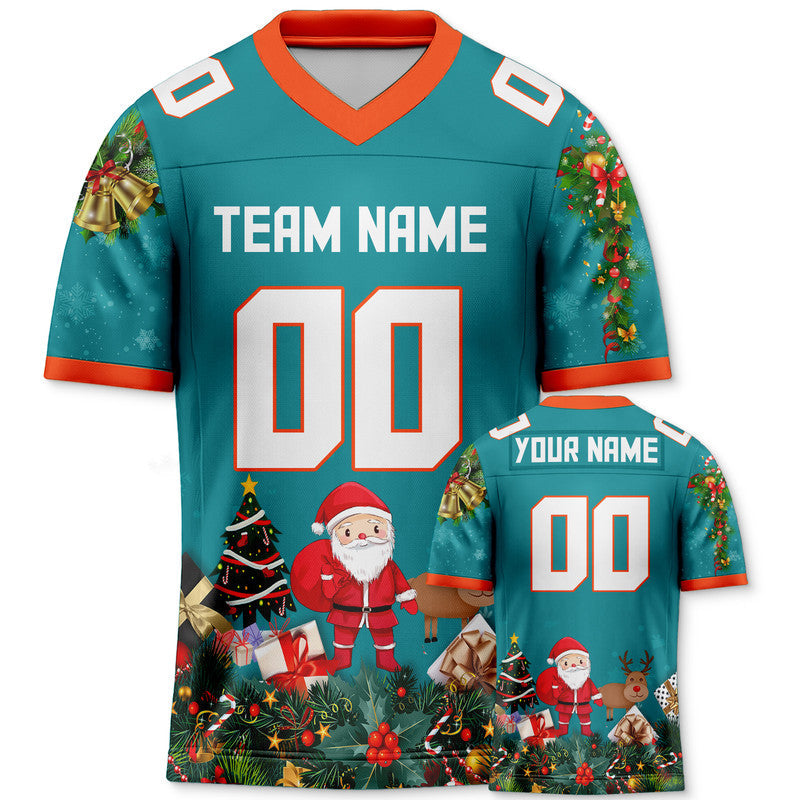 CHRISTMAS DAY CUSTOM AQUA WHITE-ORANGE SANTA CLAUS AUTHENTIC FOOTBALL JERSEY