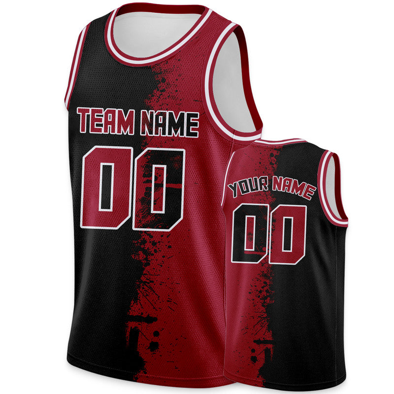 Custom Black Red-White Authentic Spilt Fashion Basketball Jersey4