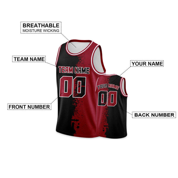 Custom Black Red-White Authentic Spilt Fashion Basketball Jersey4