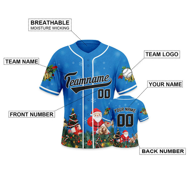 Christmas Day Custom Powder Blue Black-White Santa Claus Authentic Baseball Jersey