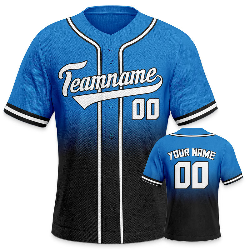 Custom Powder Blue Black-White Authentic Fade Fashion Baseball Jersey