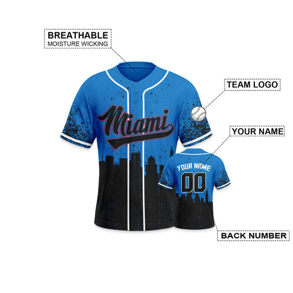 Custom 3D Graffiti Powder Blue Black-White Authentic Baseball Silhouette Jersey