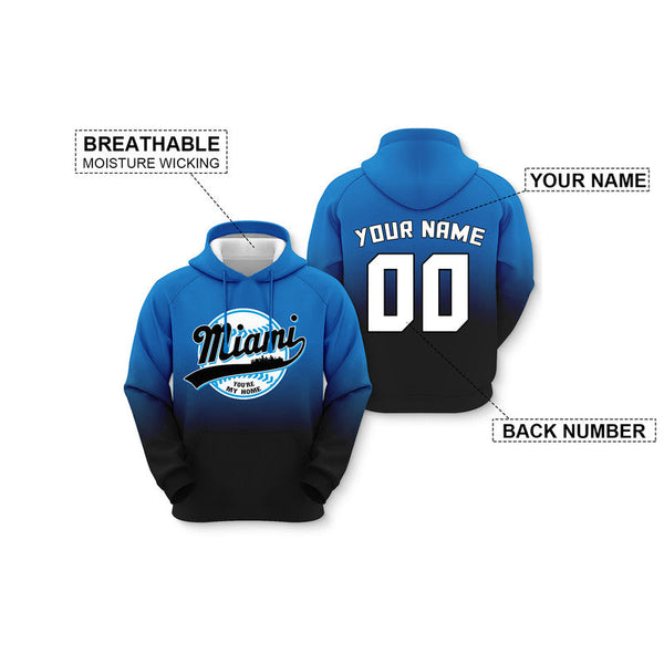 Custom Sports Pullover Sweatshirt Baseball City Miami You're My Home Split Fashion Hoodie