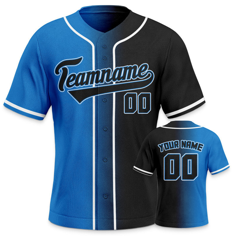 Custom Powder Blue Black-White Authentic Split Fashion Baseball Jersey