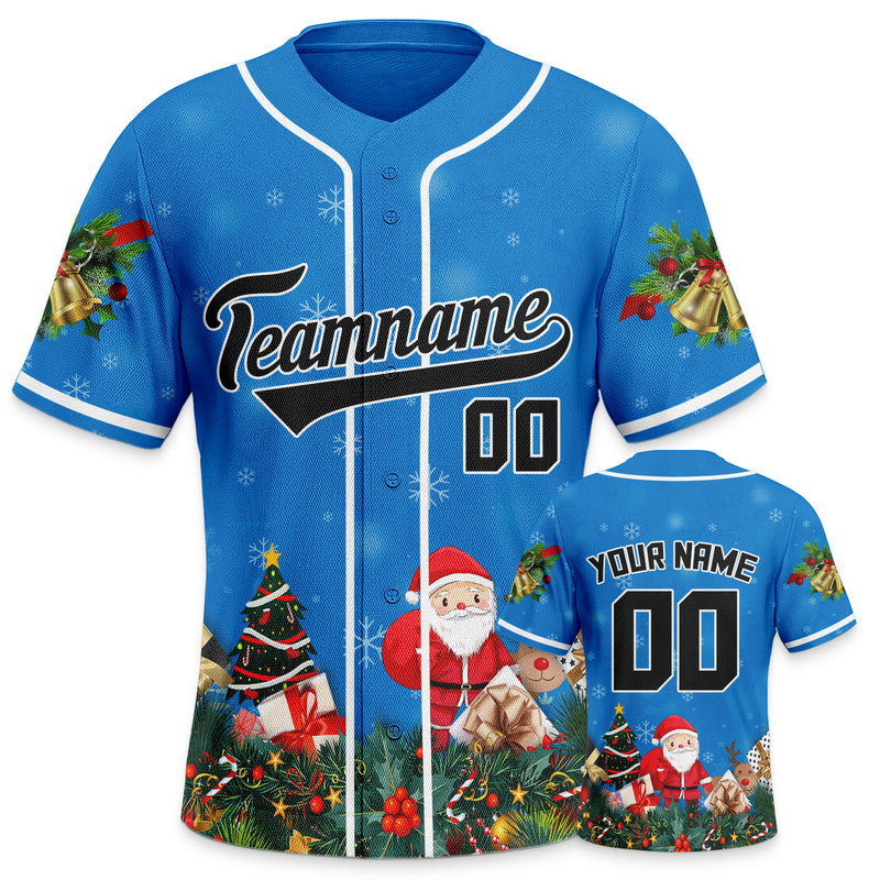 Christmas Day Custom Powder Blue Black-White Santa Claus Authentic Baseball Jersey